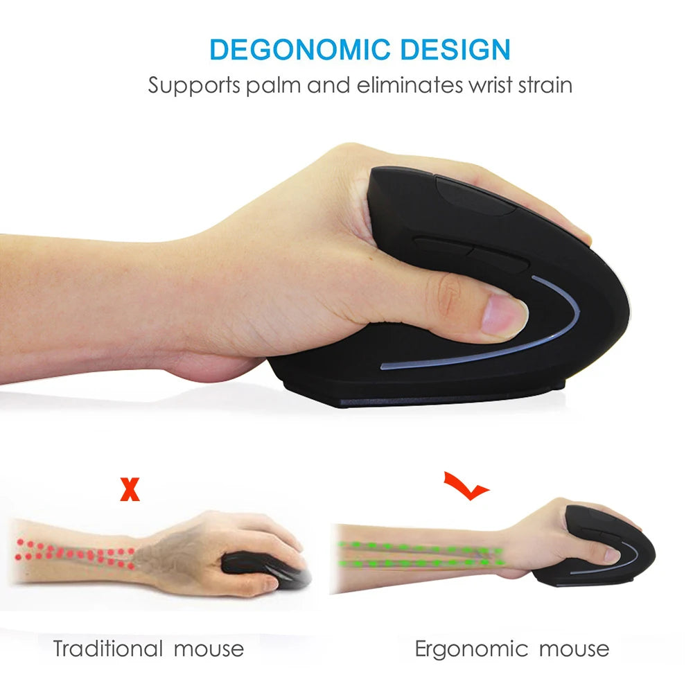 DeskOpti Wireless Ergonomic Vertical Mouse - 2.4G USB Optical for Right & Left Hand