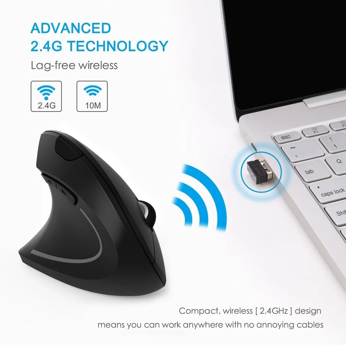 DeskOpti Wireless Ergonomic Vertical Mouse - 2.4G USB Optical for Right & Left Hand